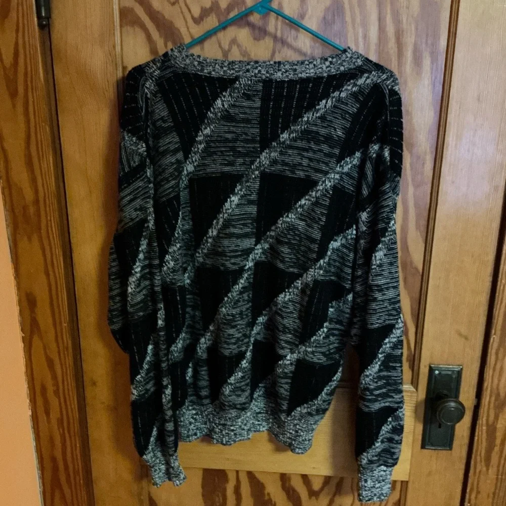 Vintage 80s Black Gray Geometric Sweater Retro Oversized Knit Unisex